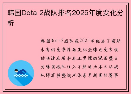 韩国Dota 2战队排名2025年度变化分析